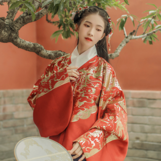 汉尚华莲 明制汉服 九曜 女士上袄 hzq111 深红色 s