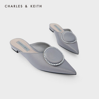 CHARLES＆KEITH2021春季新品CK1-70900264女士半宝石饰尖头穆勒鞋 Grey灰色 39