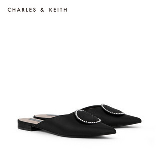 CHARLES＆KEITH2021春季新品CK1-70900264女士半宝石饰尖头穆勒鞋 Black黑色 36