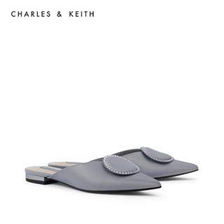 CHARLES＆KEITH2021春季新品CK1-70900264女士半宝石饰尖头穆勒鞋 Grey灰色 38