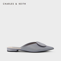 CHARLES＆KEITH2021春季新品CK1-70900264女士半宝石饰尖头穆勒鞋 Grey灰色 38