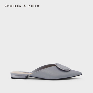 CHARLES＆KEITH2021春季新品CK1-70900264女士半宝石饰尖头穆勒鞋 Grey灰色 39