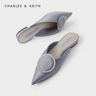 CHARLES＆KEITH2021春季新品CK1-70900264女士半宝石饰尖头穆勒鞋 Grey灰色 38
