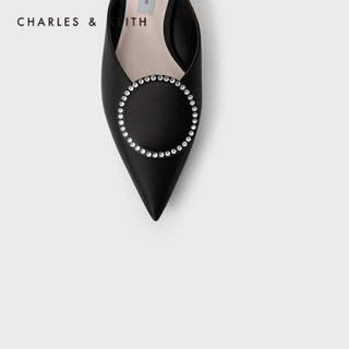 CHARLES＆KEITH2021春季新品CK1-70900264女士半宝石饰尖头穆勒鞋 Black黑色 37
