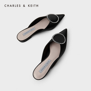 CHARLES＆KEITH2021春季新品CK1-70900264女士半宝石饰尖头穆勒鞋 Black黑色 37