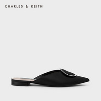 CHARLES＆KEITH2021春季新品CK1-70900264女士半宝石饰尖头穆勒鞋 Black黑色 40