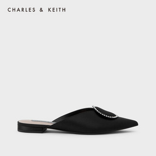 CHARLES＆KEITH2021春季新品CK1-70900264女士半宝石饰尖头穆勒鞋 Black黑色 37