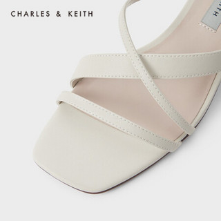 CHARLES＆KEITH2021春季新品CK1-61720068女士几何饰粗跟露趾凉鞋 粉白色Chalk 41