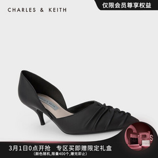 CHARLES & KEITH CHARLES＆KEITH2021春新品CK1-60361304女士褶皱鞋面尖头高跟单鞋 Black黑色 35