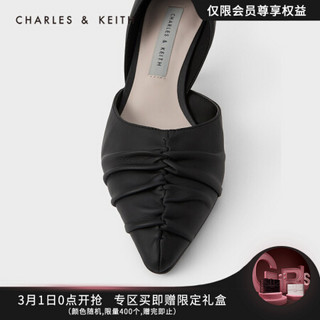 CHARLES & KEITH CHARLES＆KEITH2021春新品CK1-60361304女士褶皱鞋面尖头高跟单鞋 Black黑色 35
