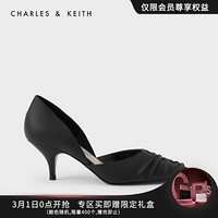 CHARLES & KEITH CHARLES＆KEITH2021春新品CK1-60361304女士褶皱鞋面尖头高跟单鞋 Black黑色 35