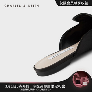 CHARLES＆KEITH2021春季新品CK1-70900282女士刺绣花卉尖头穆勒鞋 Black黑色 36