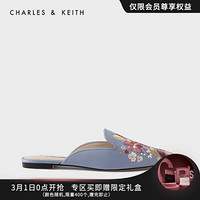 CHARLES＆KEITH2021春季新品CK1-70900282女士刺绣花卉尖头穆勒鞋 Blue蓝色 36