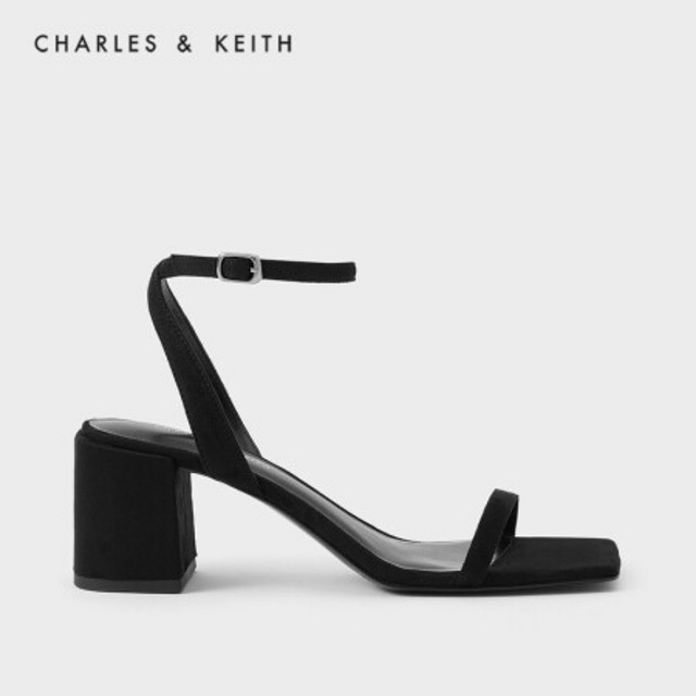 CHARLES＆KEITH2021春季新品CK1-60361338女士一字带方头高跟凉鞋Black