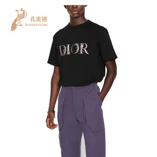Dior/迪奥2021新款男士刺绣印花图案圆领大版型短袖休闲 T 恤 黑色 S