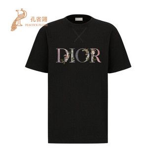 Dior/迪奥2021新款男士刺绣印花图案圆领大版型短袖休闲 T 恤 黑色 XS