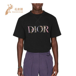 Dior/迪奥2021新款男士刺绣印花图案圆领大版型短袖休闲 T 恤 黑色 XS