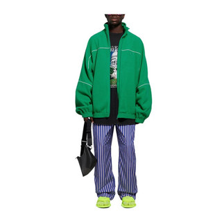 BALENCIAGA巴黎世家男装夹克绿色双拉绒高领品牌标识刺绣时尚潮流 44