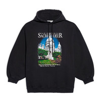 BALENCIAGA巴黎世家女装连帽衫运动衫卫衣印花落肩缩褶袖口时尚百搭 L