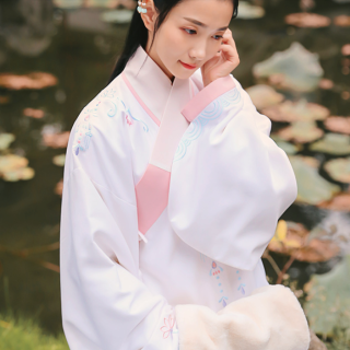 重回汉唐 明制汉服 夭夭其华 女士直领大襟袄 hfa2000 白色 170