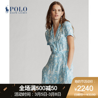 Ralph Lauren/拉夫劳伦女装 经典款花卉绉纱迷笛连衣裙RL21377 400-蓝色 12