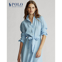 Ralph Lauren/拉夫劳伦女装 经典款亚麻布衬衫式连衣裙RL21496 400-蓝色 00