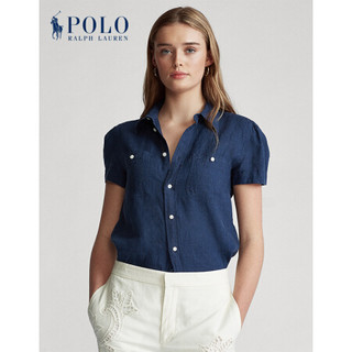 Ralph Lauren/拉夫劳伦女装 经典款亚麻布短袖衬衫RL21519 410-海军蓝 6