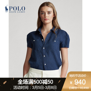 Ralph Lauren/拉夫劳伦女装 经典款亚麻布短袖衬衫RL21519 410-海军蓝 6