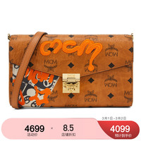 MCM 女士Millie Visetos系列中号刺绣贴饰涂鸦Logo印花单肩包 干邑色 MWRAAME11 CO001