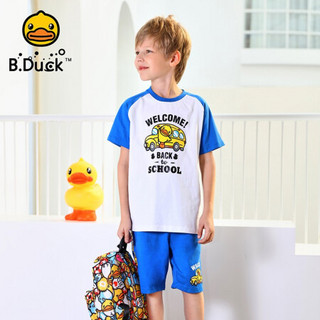 B.duck小黄鸭童装男童套装纯棉两件套夏装新款中大童半袖休闲套装 白兰 140cm