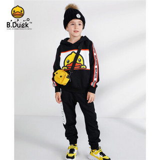 B.duck小黄鸭童装男童冬装套装新款儿童加厚保暖卫衣两件套 黑色 150cm