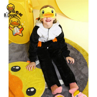 B.duck小黄鸭童装儿童睡衣冬法兰绒男童加厚家居服女童保暖套装 黑色 150cm