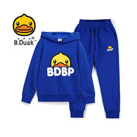 B.duck小黄鸭童装儿童套装冬装新款洋气男童针织连帽两件套 宝蓝 120cm