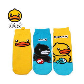 B.Duck小黄鸭儿童袜子冬季新款男童女童中筒棉袜宝宝袜子三双装 拼接色 L