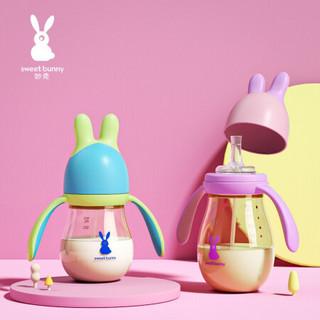 妙兔(sweet bunny) ppsu奶瓶防摔带重力球吸管手柄宽口径一岁以上大宝宝断奶神器 苹果绿 240ml 中流量（3-6M）
