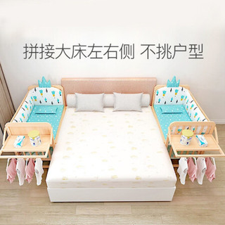 酷儿熊婴儿床 实木宝宝床多功能拼接床家用摇蓝床原木无漆儿童床 婴儿床+森林童话床品 双层大床加长配置物架