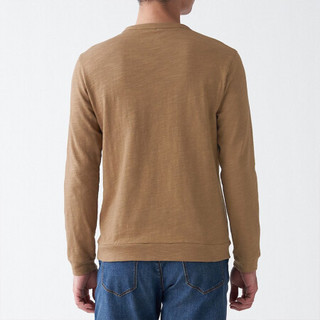 无印良品 MUJI 男式 粗细不均棉线 天竺编织 长袖T恤 21SS 新品 深橙色 XXL