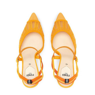 FENDI芬迪女鞋高跟凉鞋露跟鞋空窗刺绣85毫米同色系鞋跟时尚优雅 橙色 40