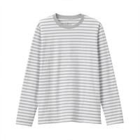 無印良品 MUJI 無印良品  男式 印度棉 天竺编织 圆领长袖T恤 21SS 新品 浅灰色条纹 XXL