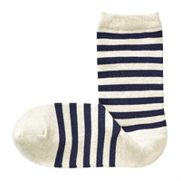 無印良品 MUJI 無印良品 女式 合脚直角 袜口无橡筋 袜 21SS 新品 燕麦色条纹 23-25cm