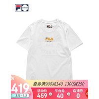 FILA FUSION斐乐 女子针织短袖衫2021春夏新款时尚印花T恤女上衣 标准白-WT 175/92A/XL