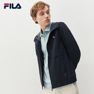 FILA 斐乐官方男士运动外套2021春季新款连帽梭织宽松潮流外套男 传奇蓝-NV 170/92A/M