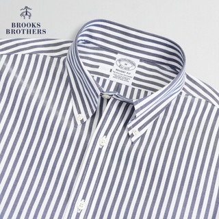 Brooks Brothers/布克兄弟男士Supima棉条纹logo款长袖扣结领衬衫 4004-灰白条纹 L