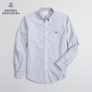Brooks Brothers/布克兄弟男士Supima棉条纹logo款长袖扣结领衬衫 4004-灰白条纹 S