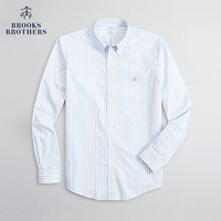 Brooks Brothers/布克兄弟男士Supima棉条纹logo款长袖扣结领衬衫 4000-蓝白条纹 L