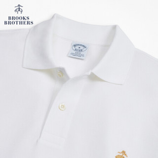 Brooks Brothers/布克兄弟男士Supima棉logo款长袖针织衫polo衫 1001-白色 XL