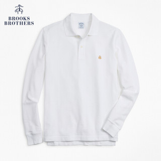 Brooks Brothers/布克兄弟男士Supima棉logo款长袖针织衫polo衫 1001-白色 XL