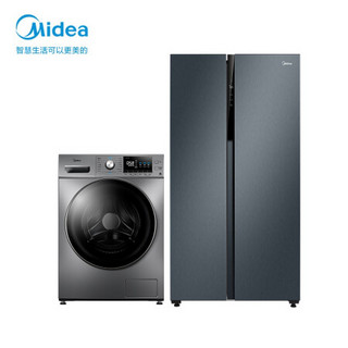 美的(Midea)542升双开门风冷无霜一级冰箱BCD-542WKPZM(E)+10KG洗烘一体滚筒全自动洗衣机MD100A5