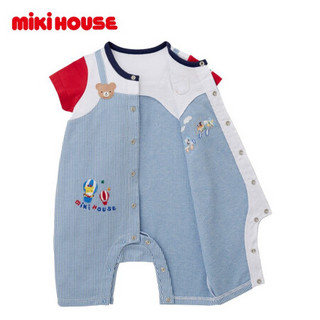 MIKIHOUSE婴幼儿男女童连体衣哈衣仿真叠穿一件式连体服（7分长）42-1303-382 蓝色 80CM