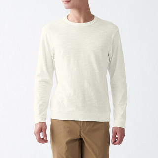 无印良品 MUJI 男式 粗细不均棉线 天竺编织 长袖T恤 21SS 新品 米白色 XXL